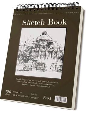 Fuxi 9" x 12" Sketch Book, Top Spiral Bound Sketch Pad, 100 Sheets